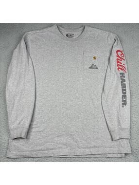 Carhartt Coors Light Chill Harder Graphic Shirt Mens XL Gray Pocket Long Sleeve